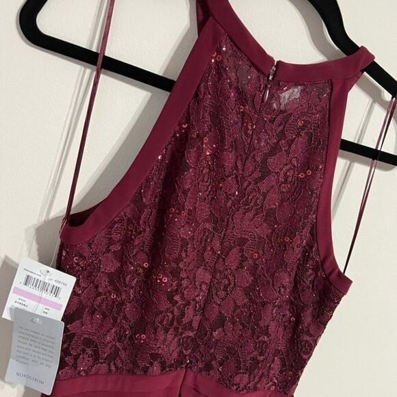 Morgan & Co Merlot Illusion Floor Length Gown size 5/6 - Picture 7 of 8